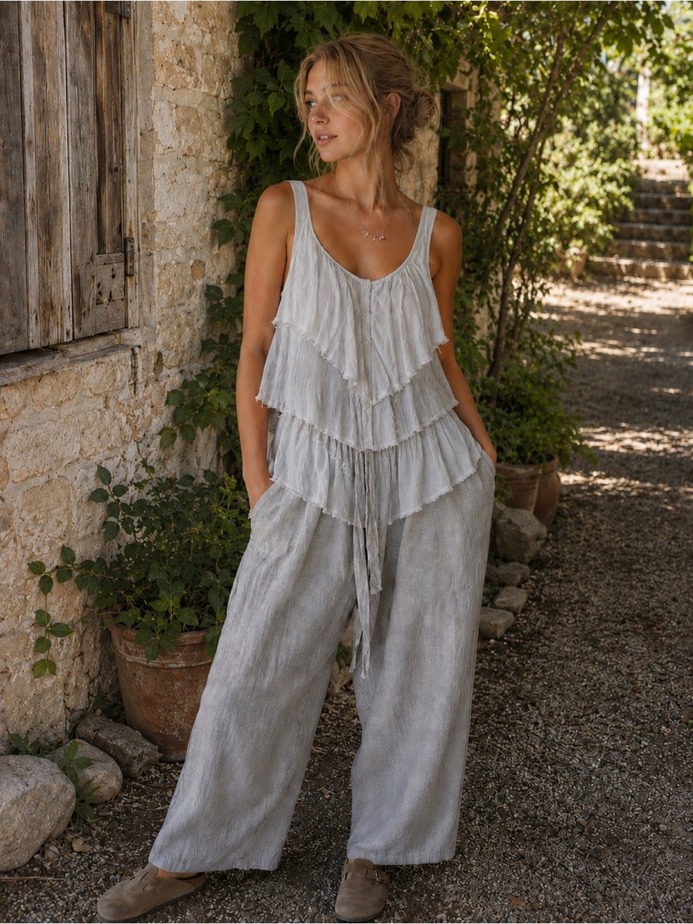 Y2K Free People Fairy Boho Chic Sleeveless Top Sheer Ruffle Romantic Cottage